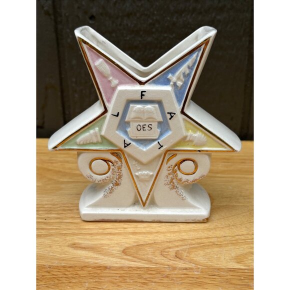 Order of the Eastern Star OES Ceramic Vase Planter Free Mason Vintage 5.5" - Picture 5 of 9